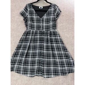 Old Navy Black White Plaid Button Front Dress Short Sleeve Small Petite